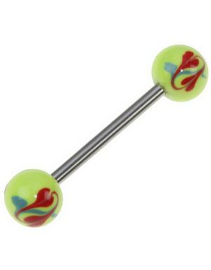 Design Flower Yellow - Håndmalt Tungepiercing