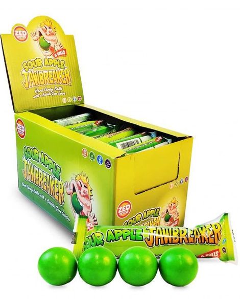 40 stk 4-pk Zed Jawbreaker med Smak av Surt Eple og Kjerne av Tyggegummi 1320 g - Hel Eske