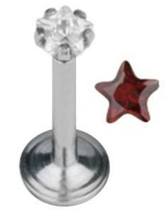 Labrett Piercing med Stjerneformet Rød Sten
