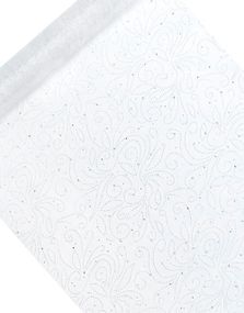 HVIT Organzaløper med Glitterdesign og Paljetter 48 cm x 9 meter