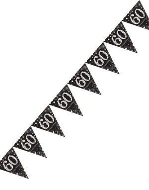 60 Års Feiring - 4 Meter Svart Glitrende Flaggbanner