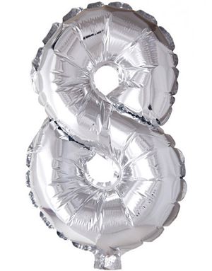 Tallet 8 - Sølvfarget 35 cm Liten Folieballong