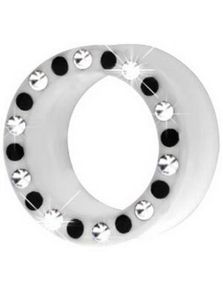 Silikon Piercing Tunnel i Hvit med Svarte & Klare Stener