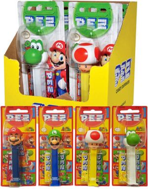 12 stk Assorterte Super Mario Pez-Holdere med 2 stk Pez Pakker - Hel Eske