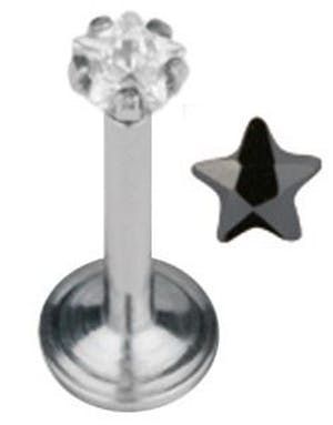 Labrett Piercing med Stjerneformet Svart Sten