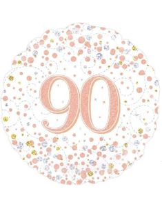 90-års Feiring - Hvit og Rosegull Holografisk Folieballong 45 cm