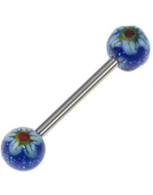 Flower Dark Blue - Håndmalt Tungepiercing