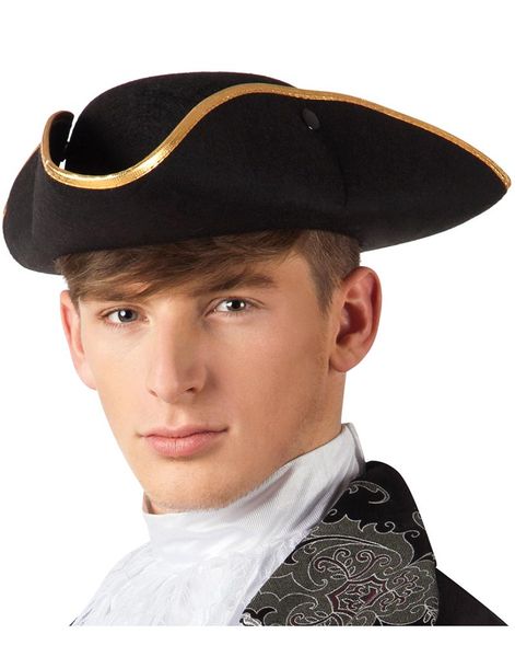Svart Tricorn Pirathatt med Gullfarget Kant