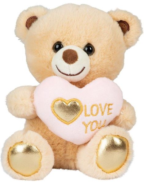 Love you - Sittende Teddybjørn Bamse med Hjerte og Krone 15 cm