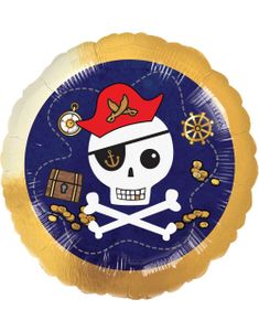 Gullfoliert Folieballong med Piratmotiv 45 cm - Piratfest