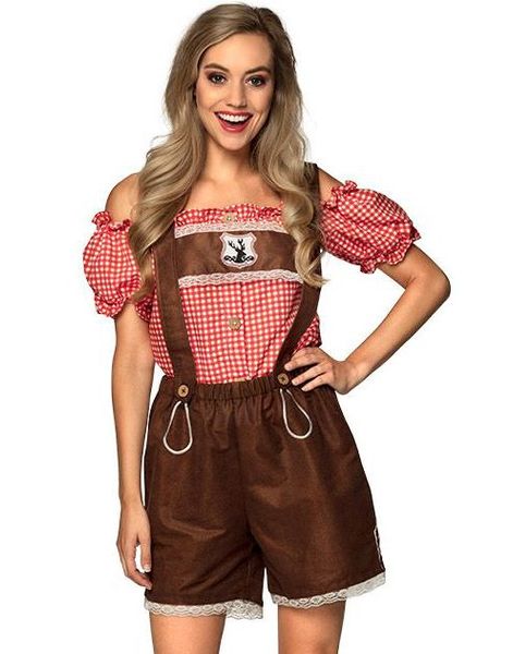 Brunt Lederhosen Oktoberfestkostyme til Dame