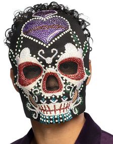 Day of the Dead Maske med Glitrende Stener