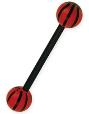 Svart Tungepiercing med Basketball Kuler