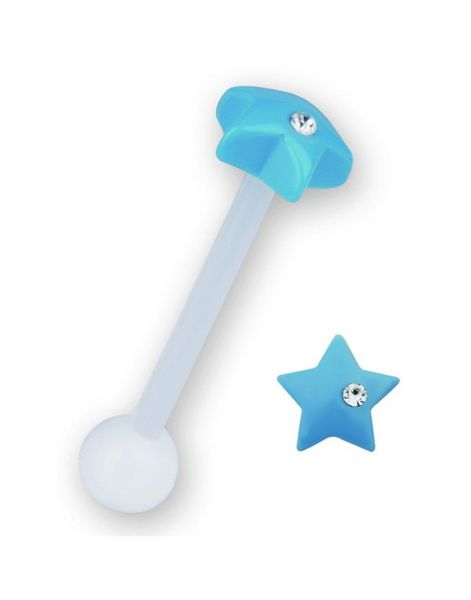 Star With Stone Blue - Tungepiercing
