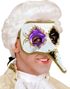 Hvit Venetiansk Zanni Maske med Lilla Øye og Lang Nese