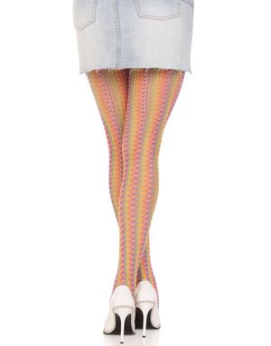Regnbuefarget heklet netting-strømpebukse