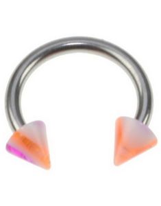 Rund Øyenbrynspiercing med Hvit, Orange og Rosa Spike Kuler - 1.2 x 8 mm