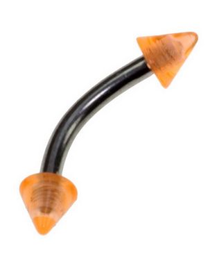 Banan Øyenbrynspiercing med Orange Spike Kuler - 1.2 x 8 mm