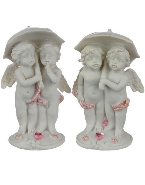 To Englebarn i Regnet Med Paraply Figur 10 cm