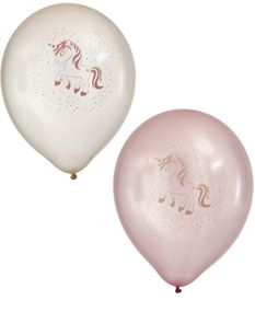 6 stk Hvite og Rosa Ballonger med Enhjørningmotiv 30 cm