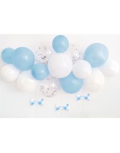 Ballongsett - Blåe, Hvite og Klare Ballonger med Konfetti og Sløyfer