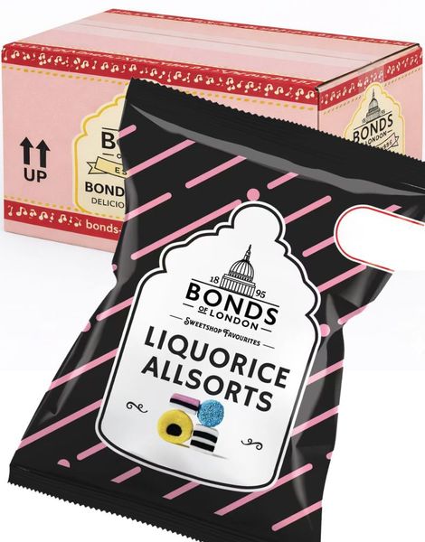 12 Liquorice Allsorts / Engelsk Lakris Konfekt - Bonds of London (UK) - Hel Eske