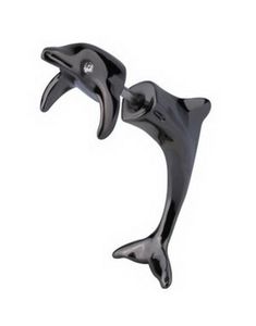 Fake Piercing med 3D formet Delfin - Svart