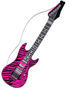 Sebramønstret Oppblåsbar Rosa og Svart El-Gitar - 105 cm