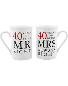 Mr. and Mrs. Right - 2 stk 40 års Jubileumskrus med Tekst