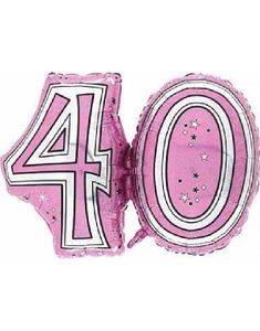 40 Års Feiring - Rosa og Sølvfarget Folieballong 81 cm