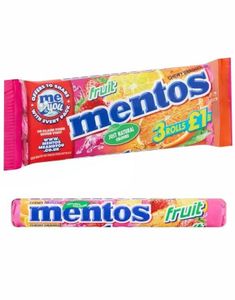 3 stk Ruller med Mentos Fruit 114 gram