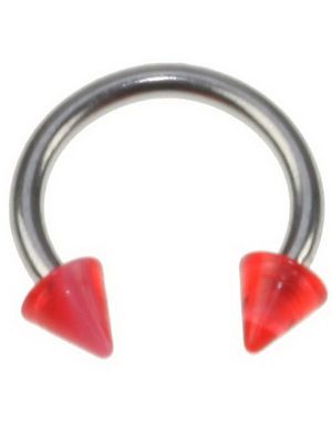 Rund Øyenbrynspiercing med Røde og Hvite Spike Kuler - 1.2 x 8 mm