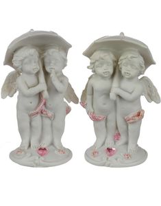 To Englebarn i Regnet Med Paraply Figur 10 cm