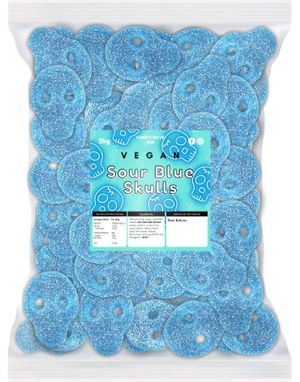 2 kg Candycrave Vegan Fizzy Blue Skulls - Stor Pose med Sure Blå Vingummihodeskaller