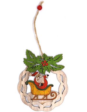 Julekrans i Treverk med Julenissemotiv - 11 cm Juletrepynt