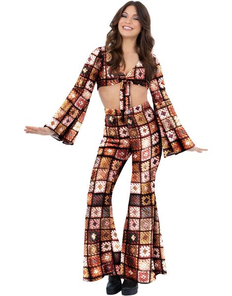 60's Vintage Hippie Kostyme med Heklet Utseende til Dame