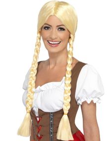Blond Oktoberfest Parykk med Lange Fletter