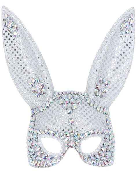 Sexy Sølvfarget Bunny Maske med Blanke Stener og Paljetter