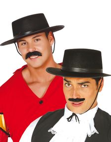 Svart Zorro / V for Vendetta / Spansk Hatt med Snor og Bånd
