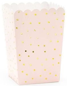 6 stk Lys Rosa Snack/Popcornbeger med Gullfargede Prikker