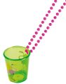 Grønt Shotglass med Flamingo og Rosa Perlekjede