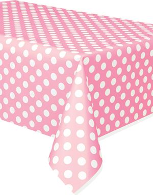 Lys Rosa Plastduk med Hvite Polka Dots 274x137 cm