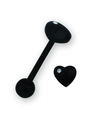 Heart With Stone Black - Tungepiercing