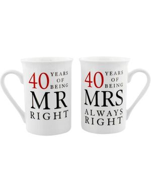 Mr. and Mrs. Right - 2 stk 40 års Jubileumskrus med Tekst