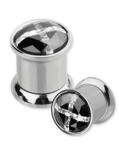 Stilig Piercing Plugg med Svart & Hvit Sten