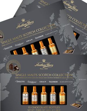 9 stk Anthon Berg Single Malts Scotch Collection - Mørk Sjokoladelikør i Hel Eske 2070 gram