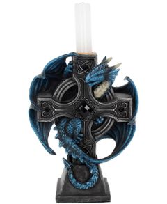 Anne Stokes Lysestake med Blå Drage 18 cm