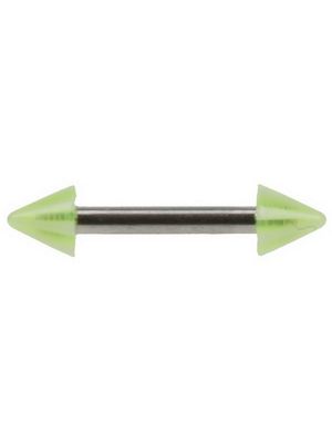 Rett Øyenbrynspiercing med Stripete Grønne og Hvite Spike Kuler - 1.2 x 8 mm