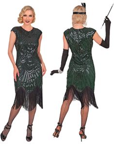 Roaring 20's Gatsby Flapper - Svart Flapperkjole til Dame
