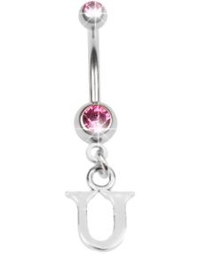 Navlepiercing med Bokstaven U & Rosa Stener